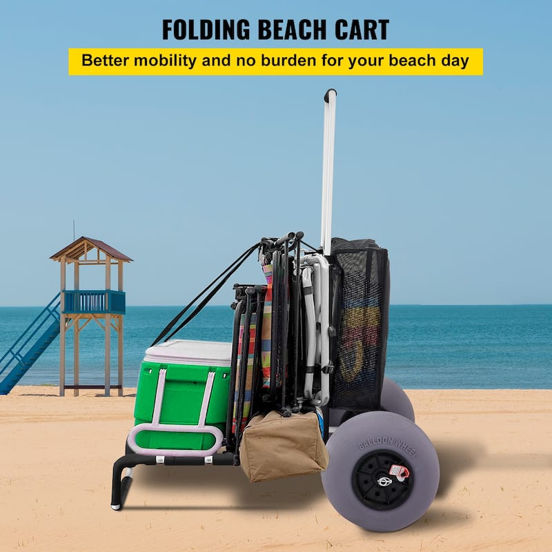 VEVOR Beach Carts for Sand Cargo Deck TPU Balloon Wheels 165LBS Loading